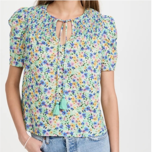 Shoshanna Kira Top Floral Cotton Tassels Boho - Picture 1 of 9